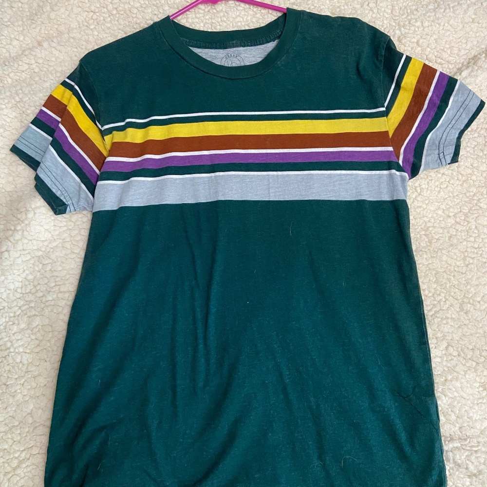 Green T- Shirt with Multi Colored Stripes